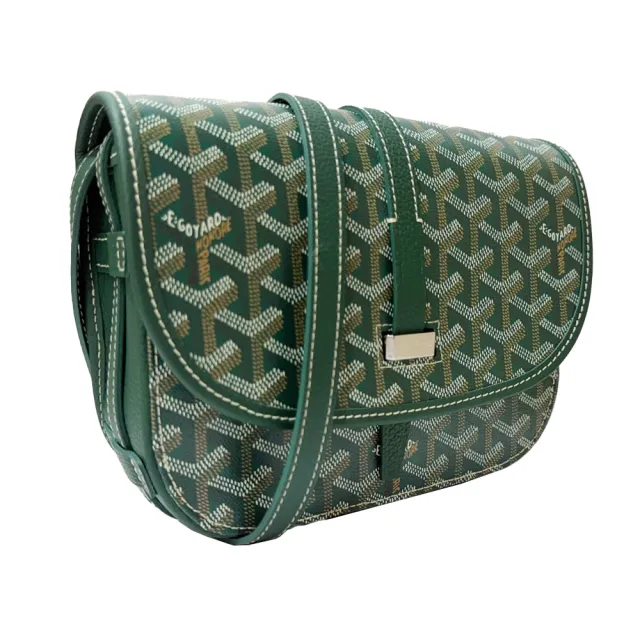 【GOYARD 高雅德】BELVEDERE系列 PM 經典LOGO圖紋翻蓋馬鞍/斜背包(綠色)
