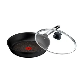 【Tefal 特福】法國製 精悍系列28cm不沾鍋平底鍋/硬悍鍋+玻璃蓋(不挑爐具、IH爐可用鍋)
