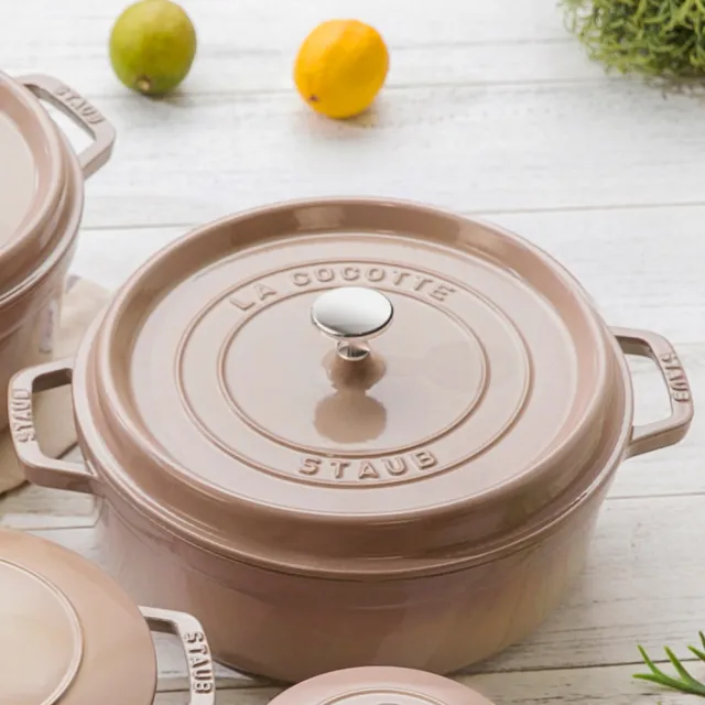 【STAUB】圓形琺瑯鑄鐵鍋淺鍋26cm-亞麻色/3.8L(德國雙人牌集團官方直營)
