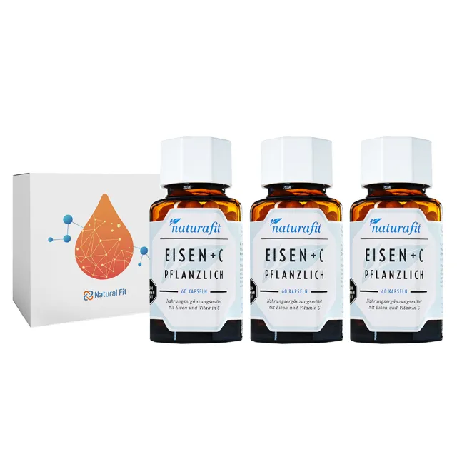 【德國 Natural Fit 活粒適】植物萃取含鐵&維生素C膠囊 三入組 60粒/入(素食 咖哩葉萃取植物鐵 補鐵)