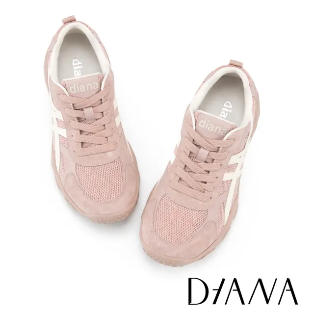 【DIANA】舒適撞色異材質綁帶休閒鞋 粉色