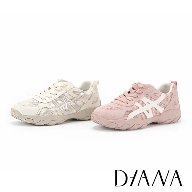【DIANA】舒適撞色異材質綁帶休閒鞋 白色
