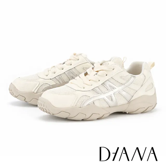 【DIANA】舒適撞色異材質綁帶休閒鞋 白色