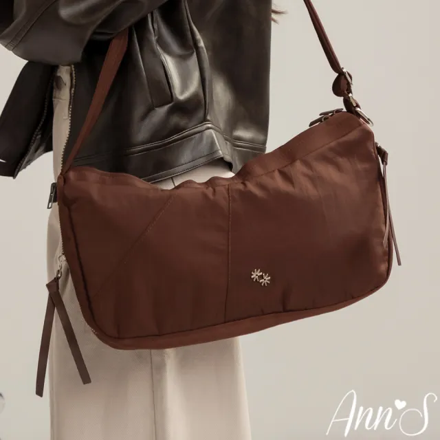 【Ann’S】空氣感極輕-流蘇雙拉鍊HOBO肩背包(3WAY多背法)-咖