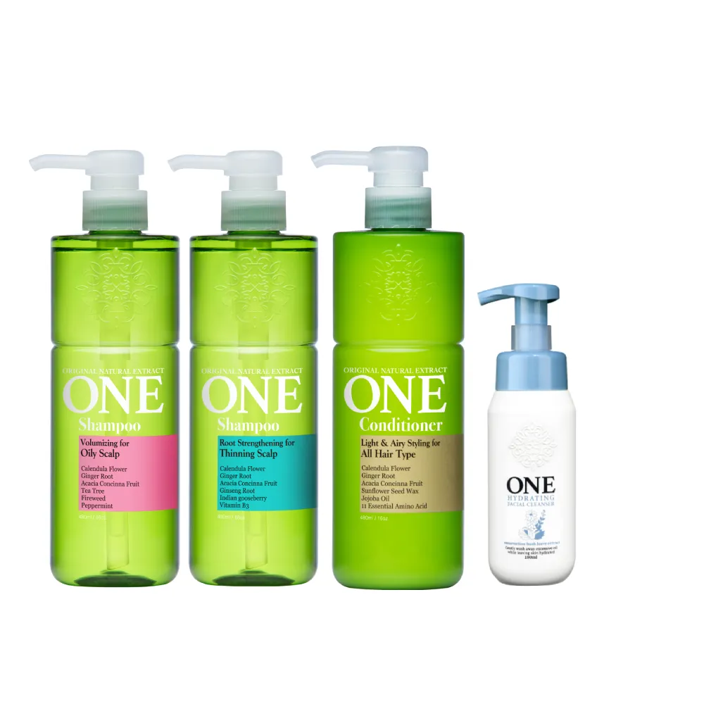 【ONE】植萃洗髮精480mlx2+ 輕感豐盈潤髮乳480mlx1+洗顏慕斯180mlx1(任選)