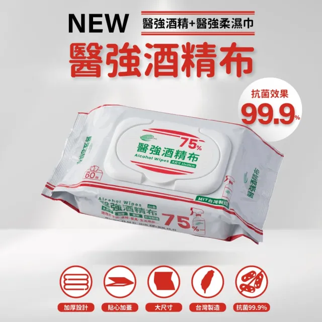 【醫強】醫強75%酒精布 酒精擦6包組(60抽/包 含蓋包裝 大尺寸加厚)