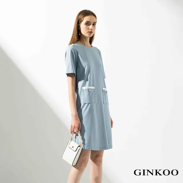 【GINKOO 俊克】前口袋裝飾簡約洋裝