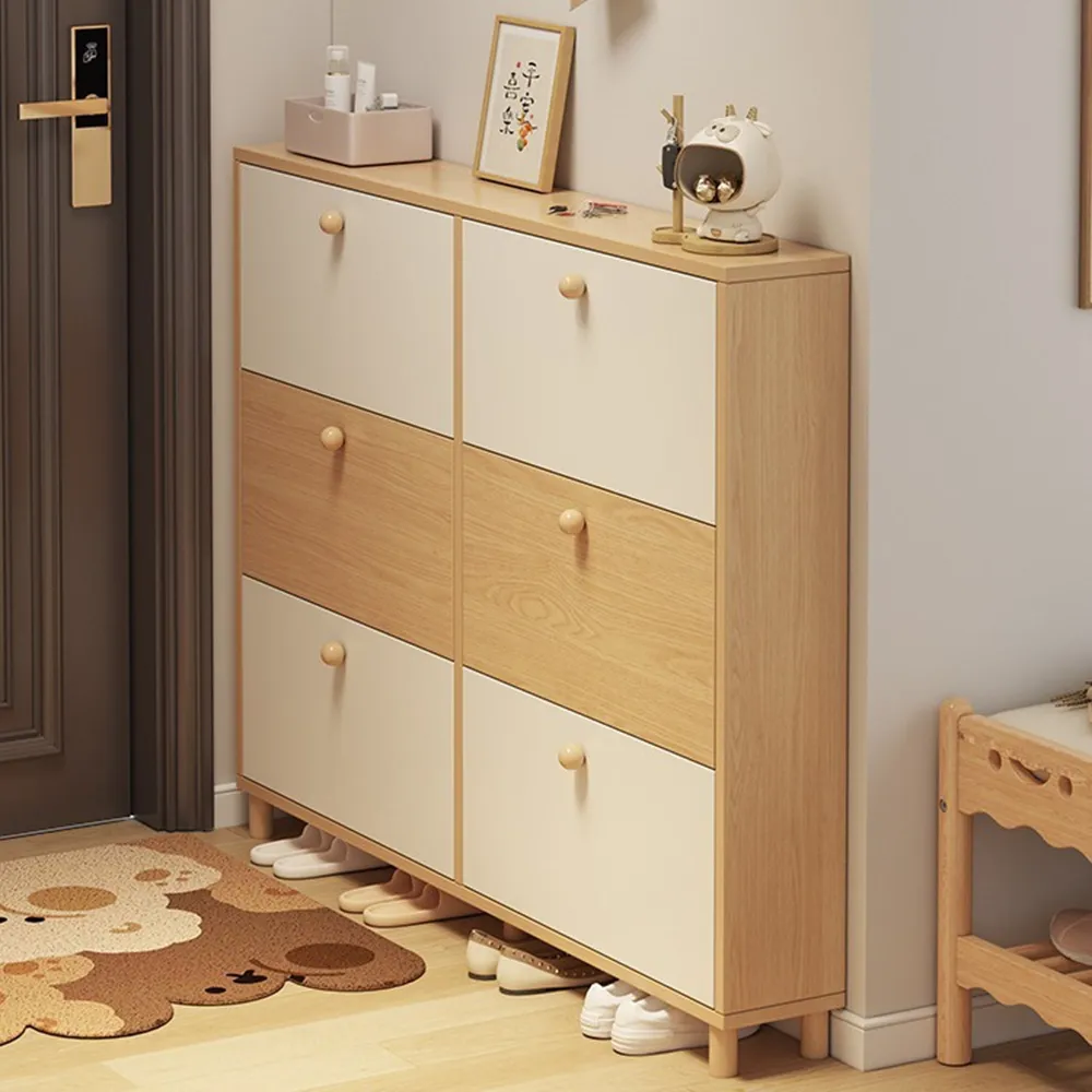 【HOME宜家】鞋櫃 翻斗鞋櫃 玄關鞋櫃 儲物櫃 暖白純色100*17*120cm(門口儲物櫃 大容量鞋櫃 玄關置物架)