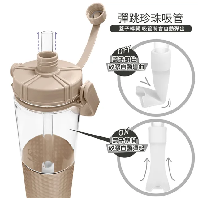 【GREEN BELL 綠貝】手提輕豔透明水壺900ml-含彈跳珍珠吸管(大容量 寬口 隨行 運動 水壺 提把 SGS)