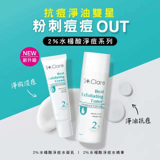 【St.Clare 聖克萊爾】2%水楊酸淨痘水精華100mlx2入(淨油抗痘/代謝粉刺)