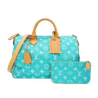 【Louis Vuitton 路易威登】展示品 Speedy P9  40 小牛皮手提斜背二用包(M11564-綠松石)