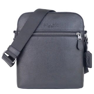 【COACH】皮革壓印標誌斜背包(黑色/中)