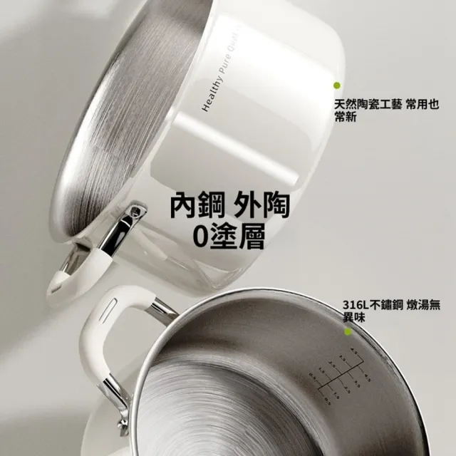 【Quality 聚家】湯鍋 陶瓷湯鍋 不鏽鋼湯鍋 雙耳湯鍋 蒸煮鍋（20cm基礎款+蒸籠）加厚/防燙設計/不鏽鋼材質