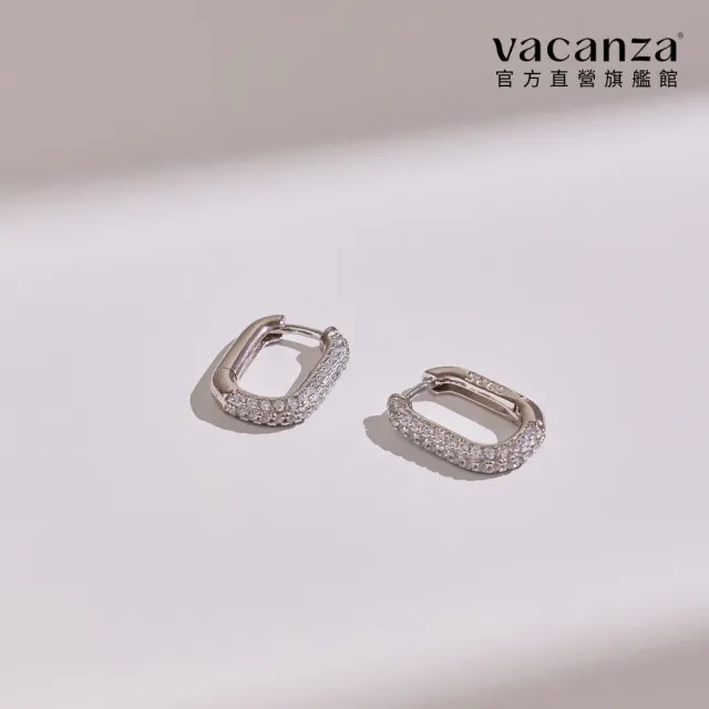 【vacanza】幾何鑲鑽 925純銀飾品 純銀耳環(抗過敏 情人節禮物 生日禮物)