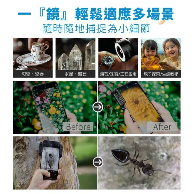 【APEXEL】JeweLens 120倍鑑定高清光學鏡頭-標準組 多功能運用(專業級放大 多樣光線調節 便攜設計)
