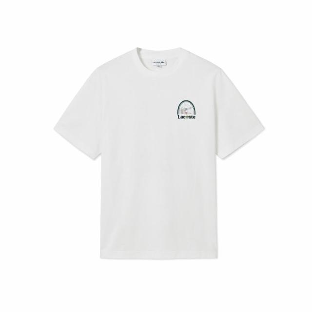 【LACOSTE】男裝-藝術花卉網球拍印花短袖 T(白色)