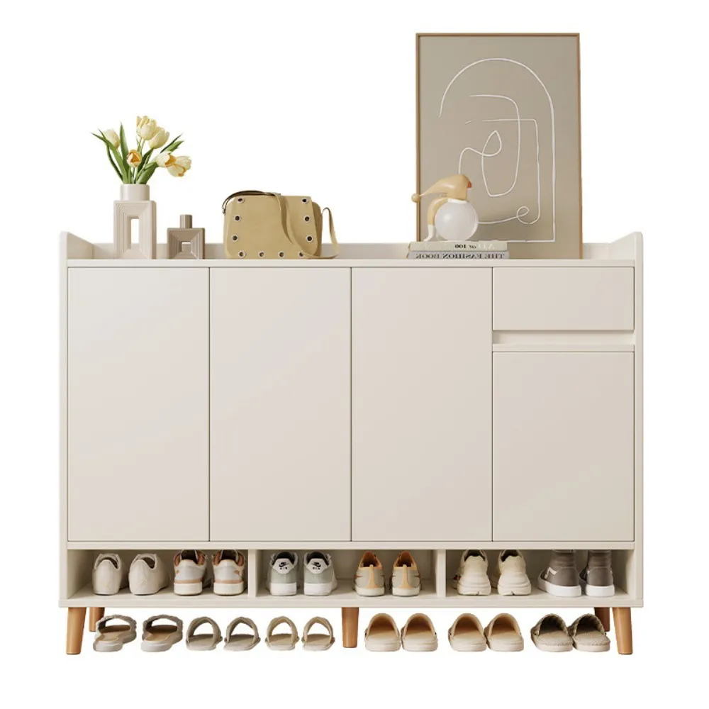 現代簡約北歐風多功能鞋櫃（櫻桃木色+暖白100×32×100cm一按即開/靈活收納）