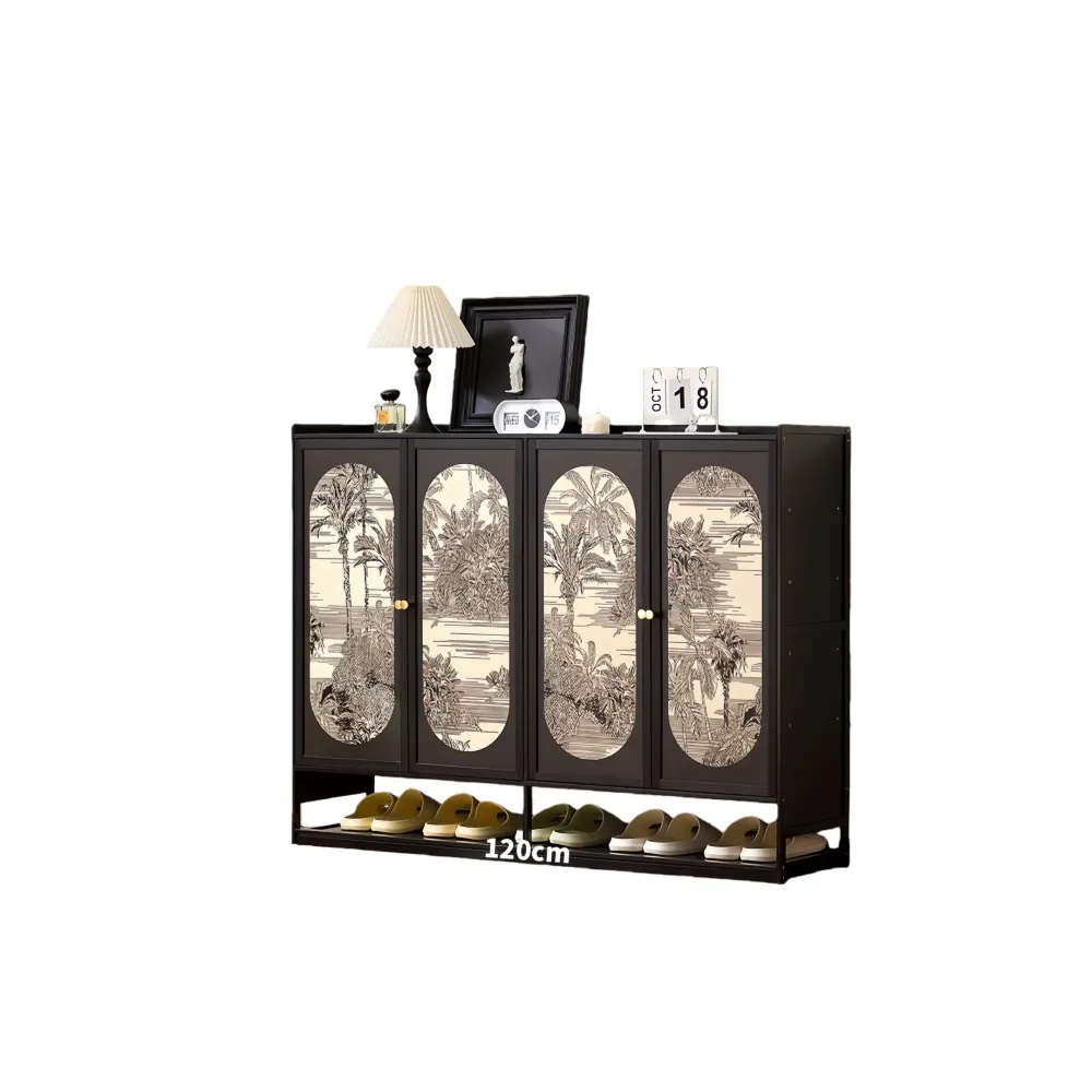 【銘利萊】中古風鞋櫃 家用大容量鞋櫃 入戶鞋架子 多層收納玄關帶門鞋架 置物鞋架(黑色四門7層120*32*93)