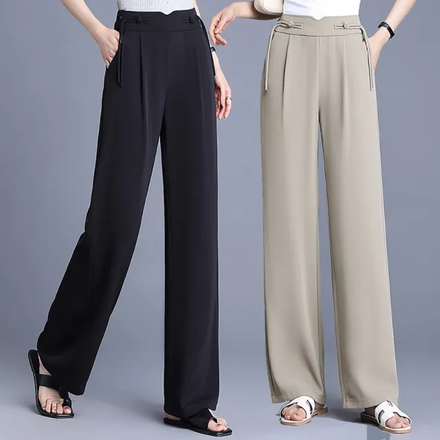 【麗質達人】76051冰絲寬版長褲-三色KF (M-3XL)