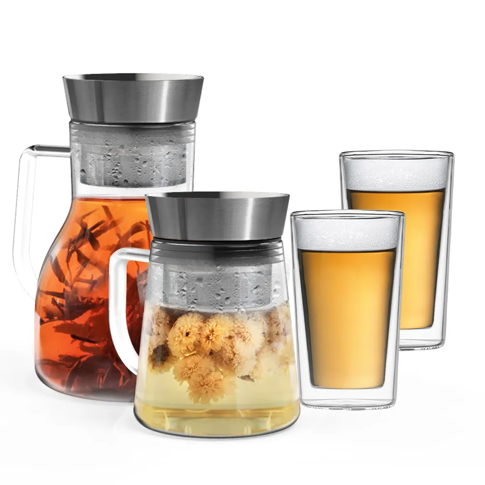 【Driver】大小甘丹茶壺豪華組(泡茶壺 茶具 茶器 茶杯 耐熱玻璃壺 玻璃馬克杯 茶壺茶杯組 送禮推薦)