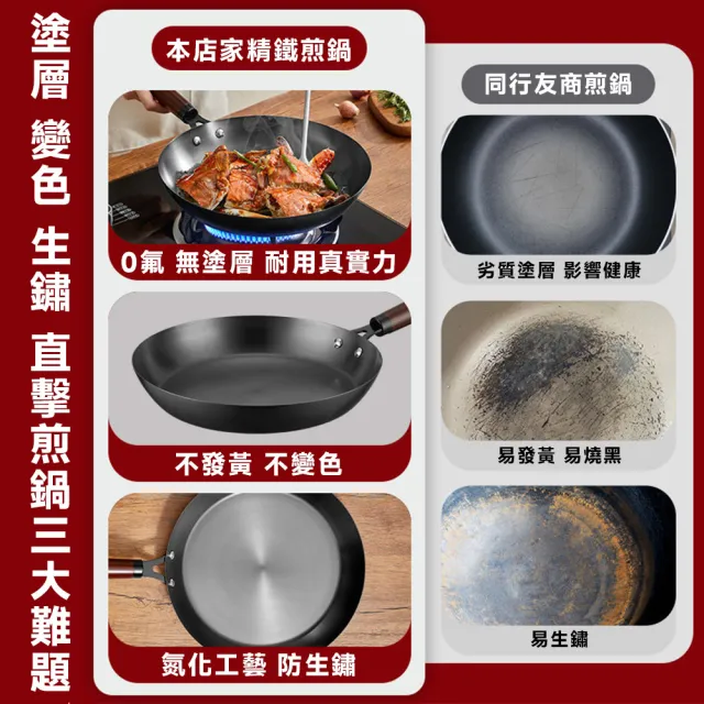 【歐德沐】無塗層精鐵平底鍋 煎鍋 炒鍋 鐵鍋 32公分 高精純鐵 爐灶通用 0塗層 耐腐蝕 防生鏽 平底大容量