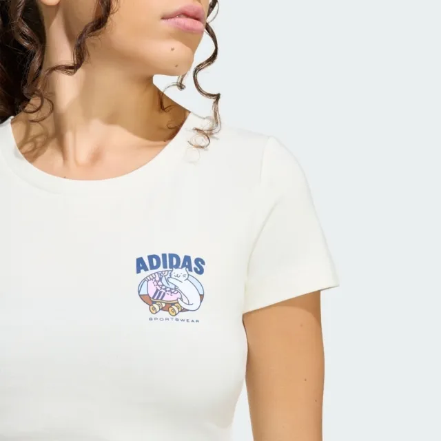 【adidas 愛迪達】Pop Art T2 Q2 女 T恤 運動上衣 休閒短袖 白 亞版(KC8604)