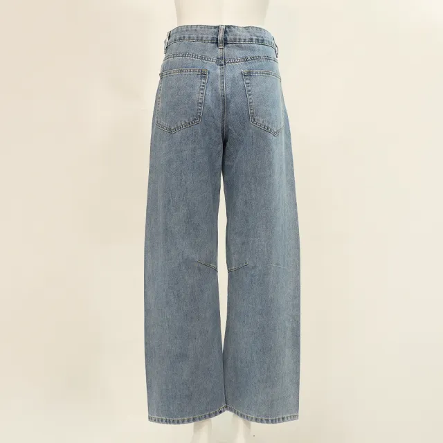 【ILEY 伊蕾】繭型牛仔寬褲(藍；M-XL；1262478605)