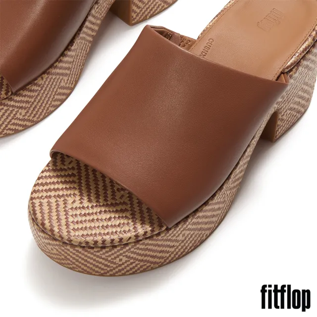 【FitFlop】PLATFFORMS 圖案編織皮革高跟涼鞋-女(深棕褐色)