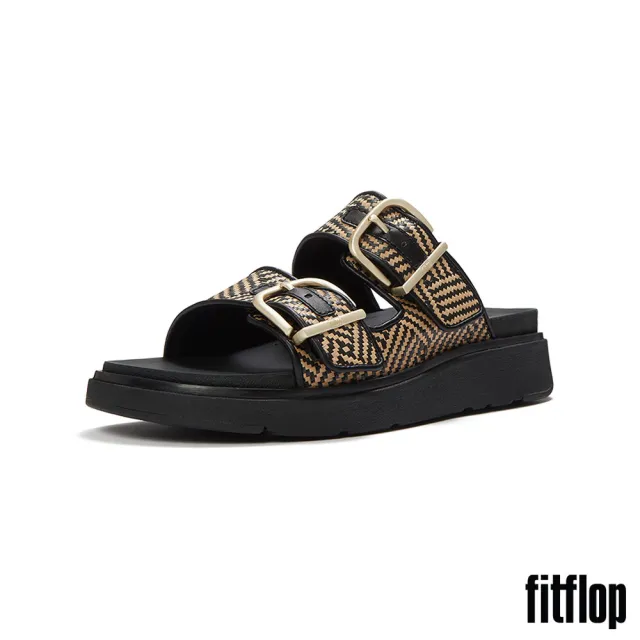 【FitFlop】GEN-FF 扣環圖案編織雙帶涼鞋-女(黑色)