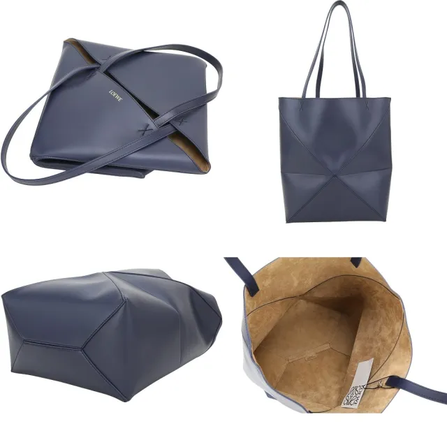 【LOEWE 羅威】Puzzle Fold 中型 可折疊切線牛皮拼圖包 托特包-多色可選(托特包 手提包 摺疊包)