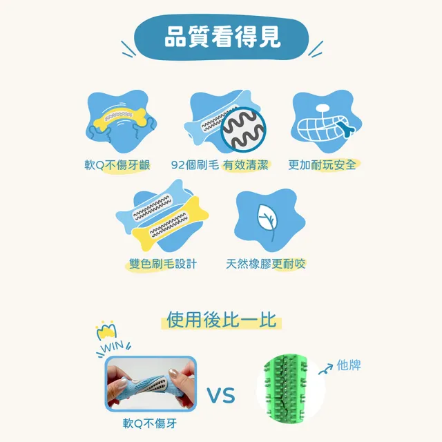【LITTLE POPPET 小小毛孩】寵物潔牙牙刷玩具PRO M號 3入(中型犬適用 貓狗玩具)