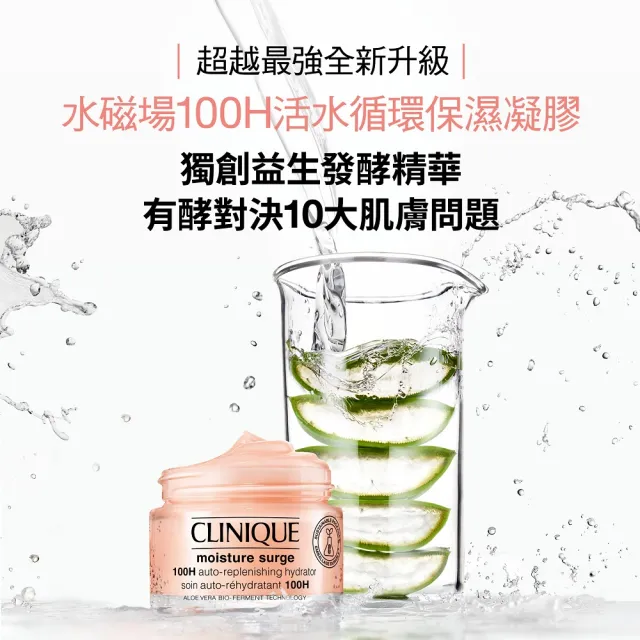 【CLINIQUE 倩碧】水磁場多酵活水瞬效舒緩組(水磁場多酵活水精華露100ml/化妝水/活性蘆薈水/曬後舒緩鎮定)