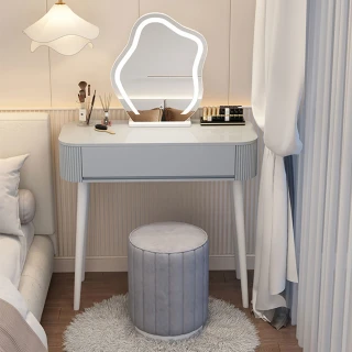 【匠俱】梳妝台 80CM+鏡+烤漆腿+圓凳 小戶型化妝台 輕奢奶油風化妝桌 桌椅組合