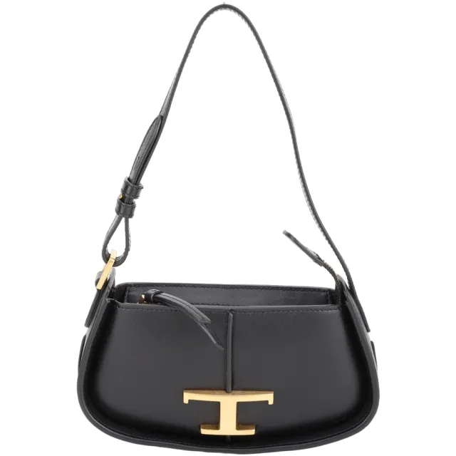 【TOD’S】TODS Timeless T字小牛皮手提 肩背腋下包-黑色(義大利手工皮革)