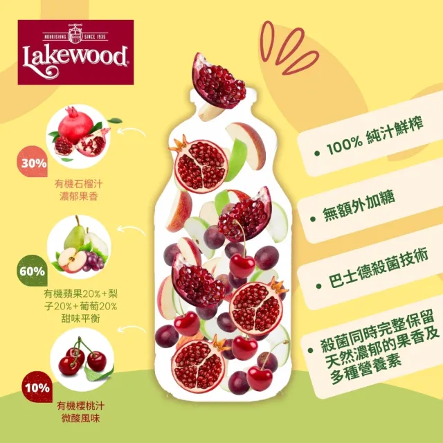 【O’natural 歐納丘】Lakewood有機石榴綜合果汁946ml*2瓶