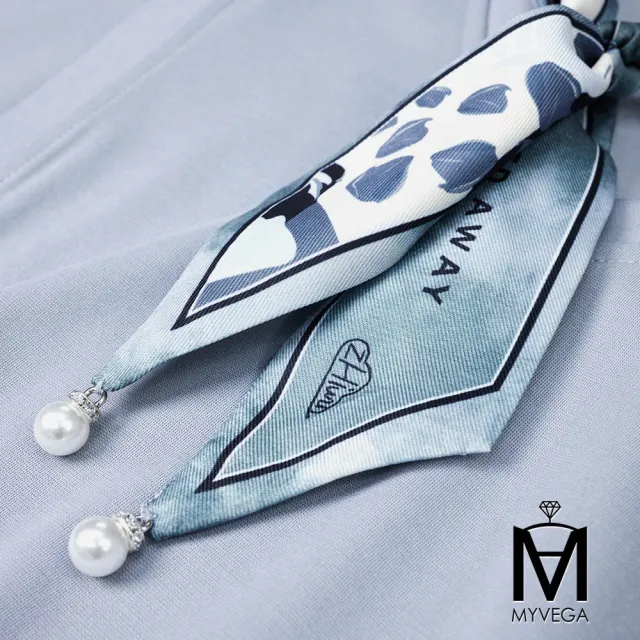 【MYVEGA 麥雪爾】MA優雅知性領巾造型多剪裁短洋裝-共三色(素色洋裝/連身洋裝/女洋裝)