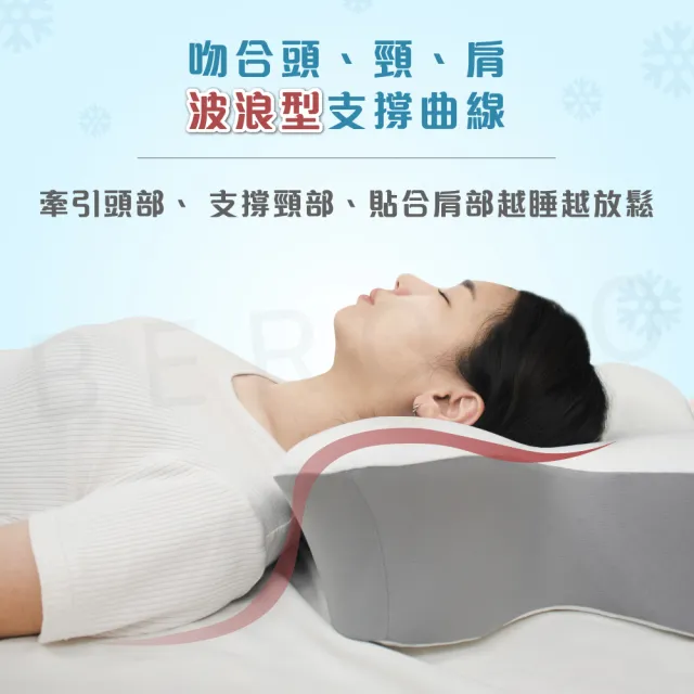 【Beroso 倍麗森】涼感冰絲透氣深眠護頸記憶枕頭(瞬涼 記憶枕 機能枕 支撐頸部 貼合肩頸 涼感)