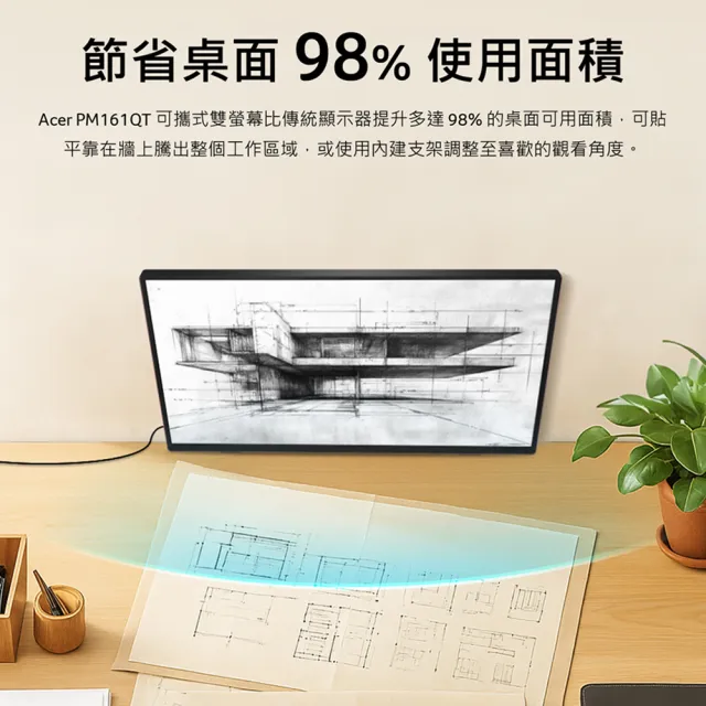 【Acer 宏碁】5入組★PM161QT 可攜式螢幕(16型/FHD/60Hz/6ms/IPS)