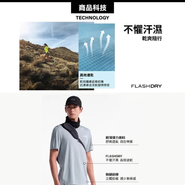 【The North Face】男 吸濕透氣排汗短袖圓領T AP《冰霜灰》8BYJ/速乾短袖/FLASHDRY
