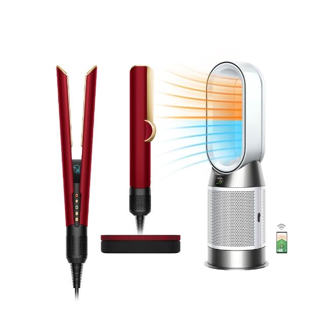 【dyson 戴森】HT01 二合一吹風直髮器 (絲絨紅禮盒版) + HP11 三合一涼暖智能空氣清淨機(銀白色) (超值組)
