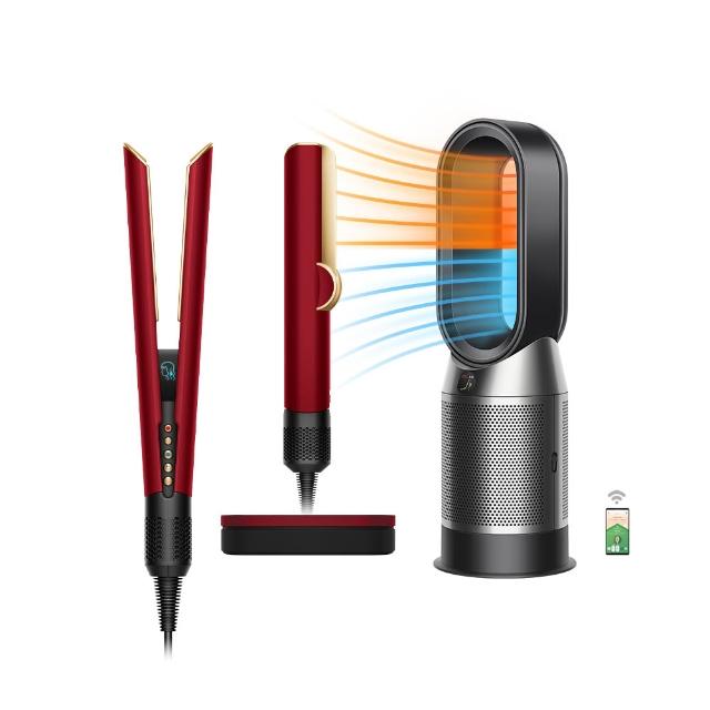【dyson 戴森】HT01 二合一吹風直髮器 (絲絨紅禮盒版) + HP11 三合一涼暖智能空氣清淨機(黑色) (超值組)