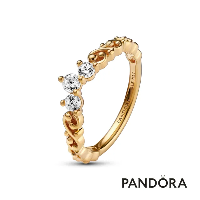 【Pandora 潘多拉】高雅旋紋皇冠戒指-鍍14k金