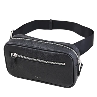 【BALLY】YORK 簡約燙印LOGO荔枝牛皮三用胸口包腰包(黑)