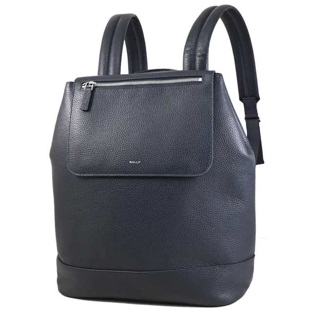 【BALLY】YORK 簡約LOGO荔枝牛皮翻蓋商務包旅用包後背包(深藍)