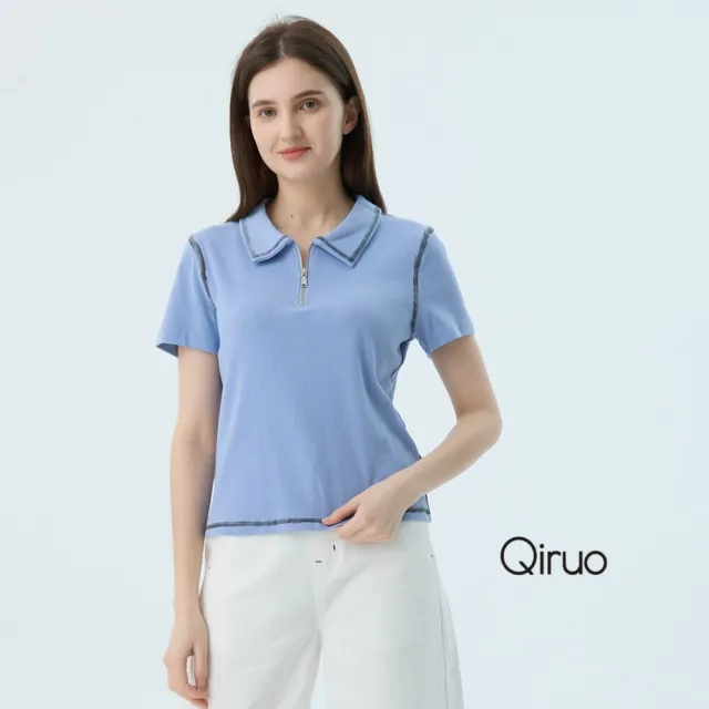 【Qiruo 奇若名品】專櫃精品淺藍色POLO短袖上衣2533A  棉質女裝 