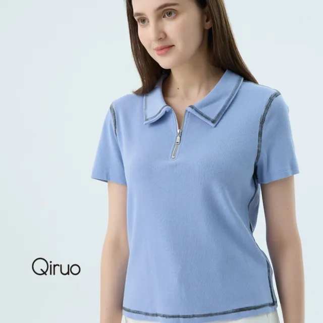 【Qiruo 奇若名品】專櫃精品淺藍色POLO短袖上衣2533A 棉質女裝