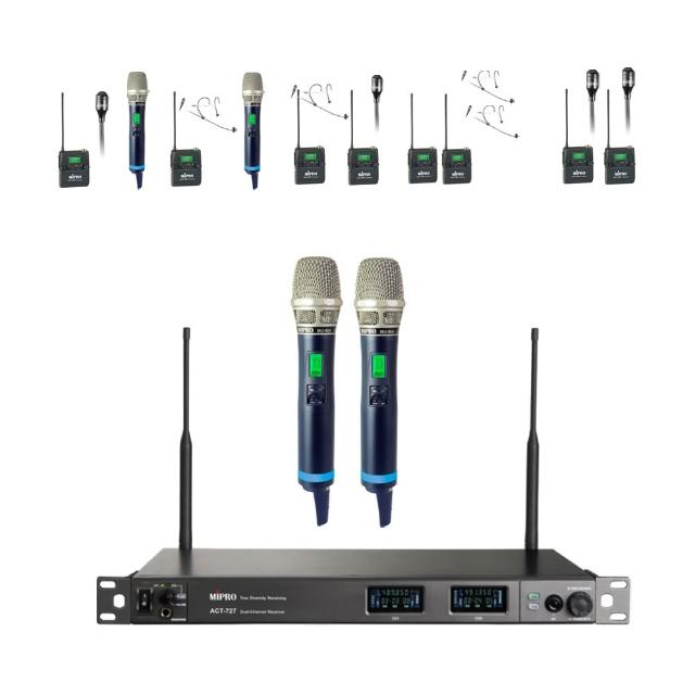 MIPRO嘉強 ACT-727 MIPRO嘉強 ACT-727 UHF類比寬頻雙頻道接收機(ACT-700H),支援六種組合任意選配,適閤家庭K歌、家用音響及戶外活動。採用電容式麥克風雙指向設計,紅外線自動頻率同步,黑色外型耐用,臺灣原廠生產,NCC認證安全可靠,提供1年保固。專業無線麥克風系統,提升您的演唱與演說體驗!