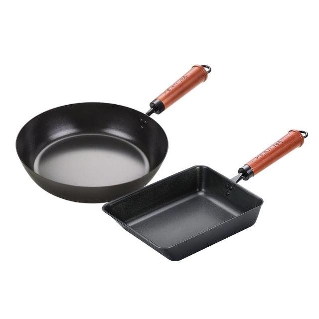 【Quasi】日式佐佐味碳鋼不沾鍋兩件組-玉子燒鍋+平底鍋20cm(適用電磁爐)