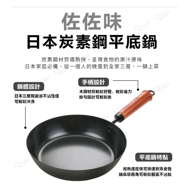 【Quasi】日式佐佐味碳鋼不沾鍋兩件組-玉子燒鍋+平底鍋20cm(適用電磁爐)