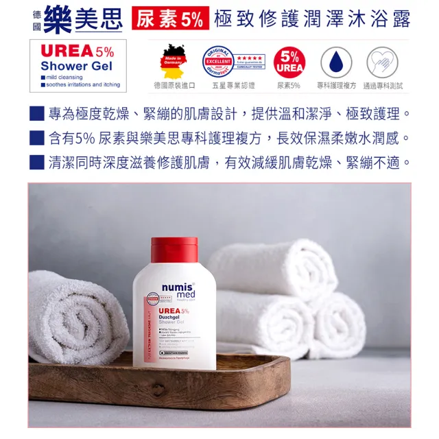 【Numis med 樂美思】6入尿素5%極致修護潤澤沐浴凝膠200ml(總代理公司貨)